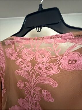 For Love And Lemons Pink Floral Embroidered Mesh Blouse